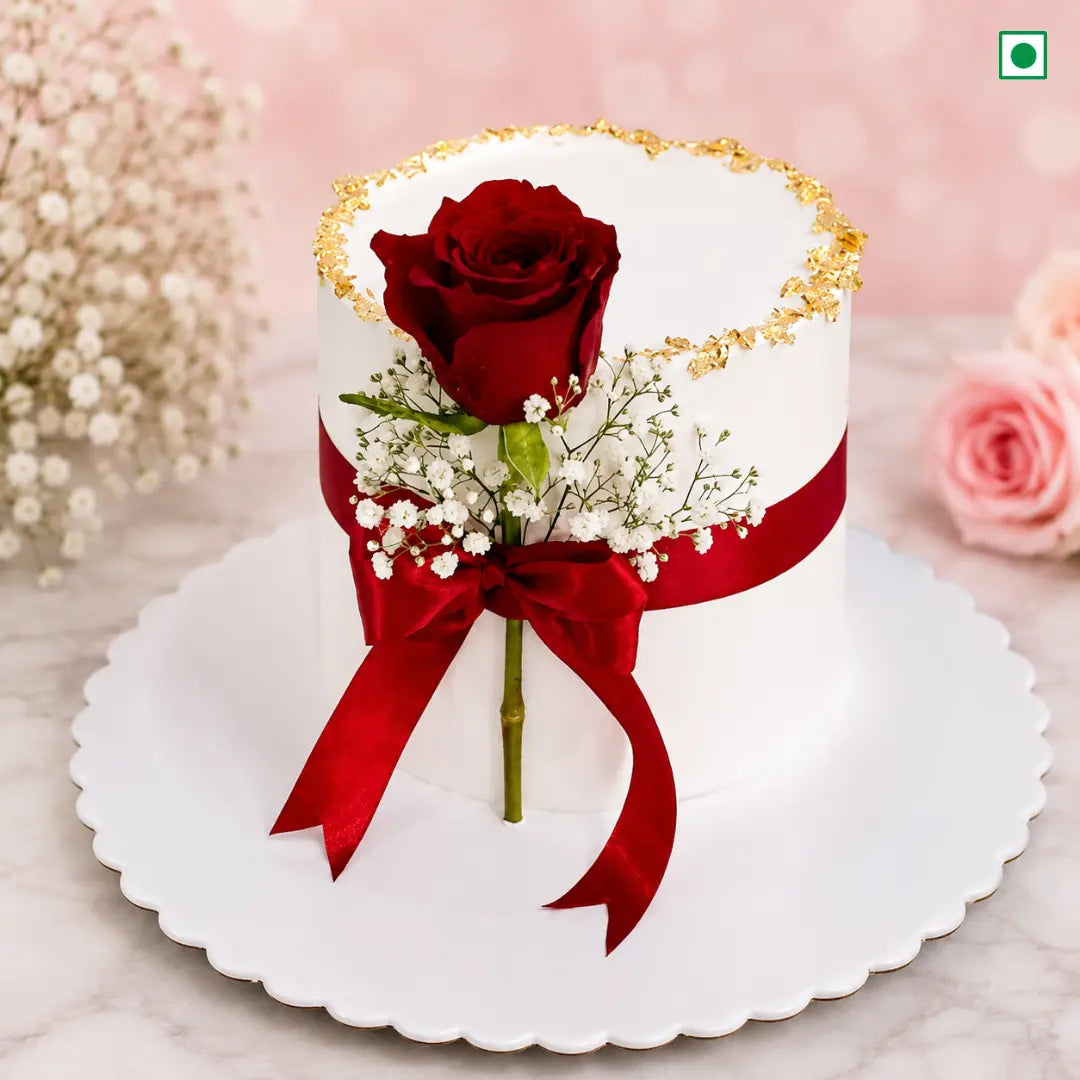 Red Rose Ribbon Cake