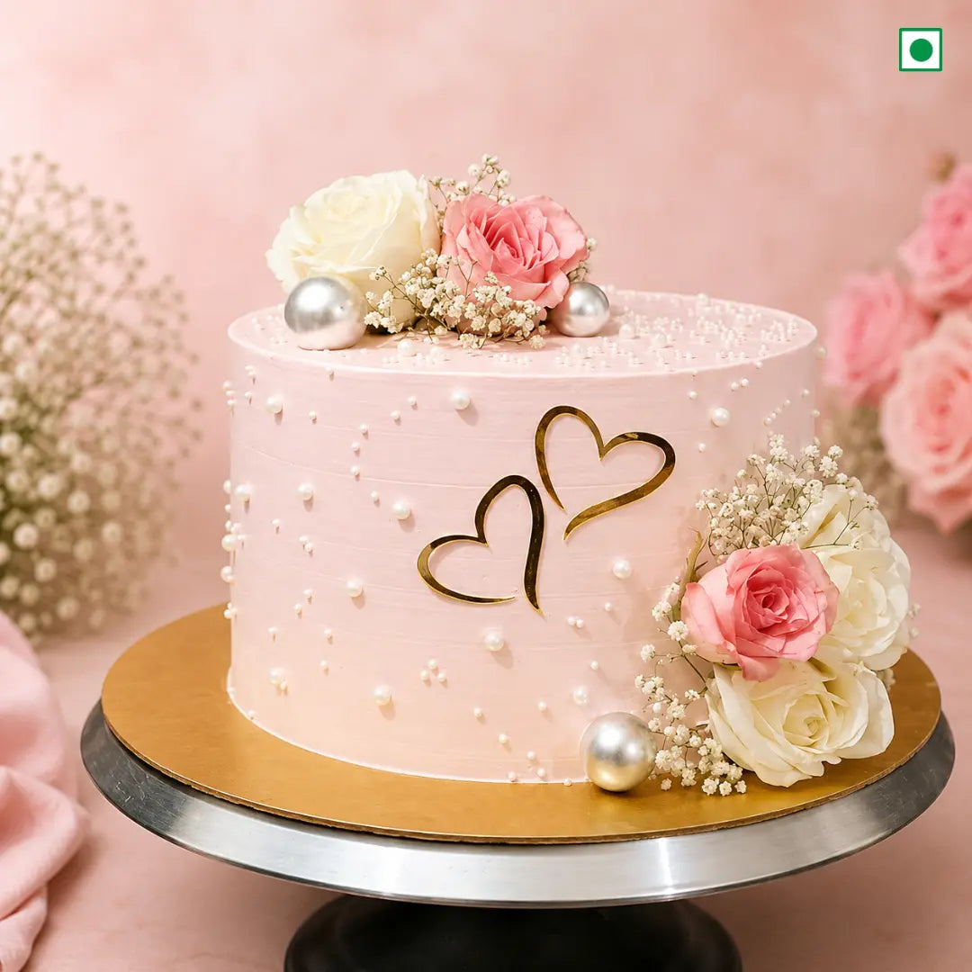 Blushing Hearts Floral Romance Cake