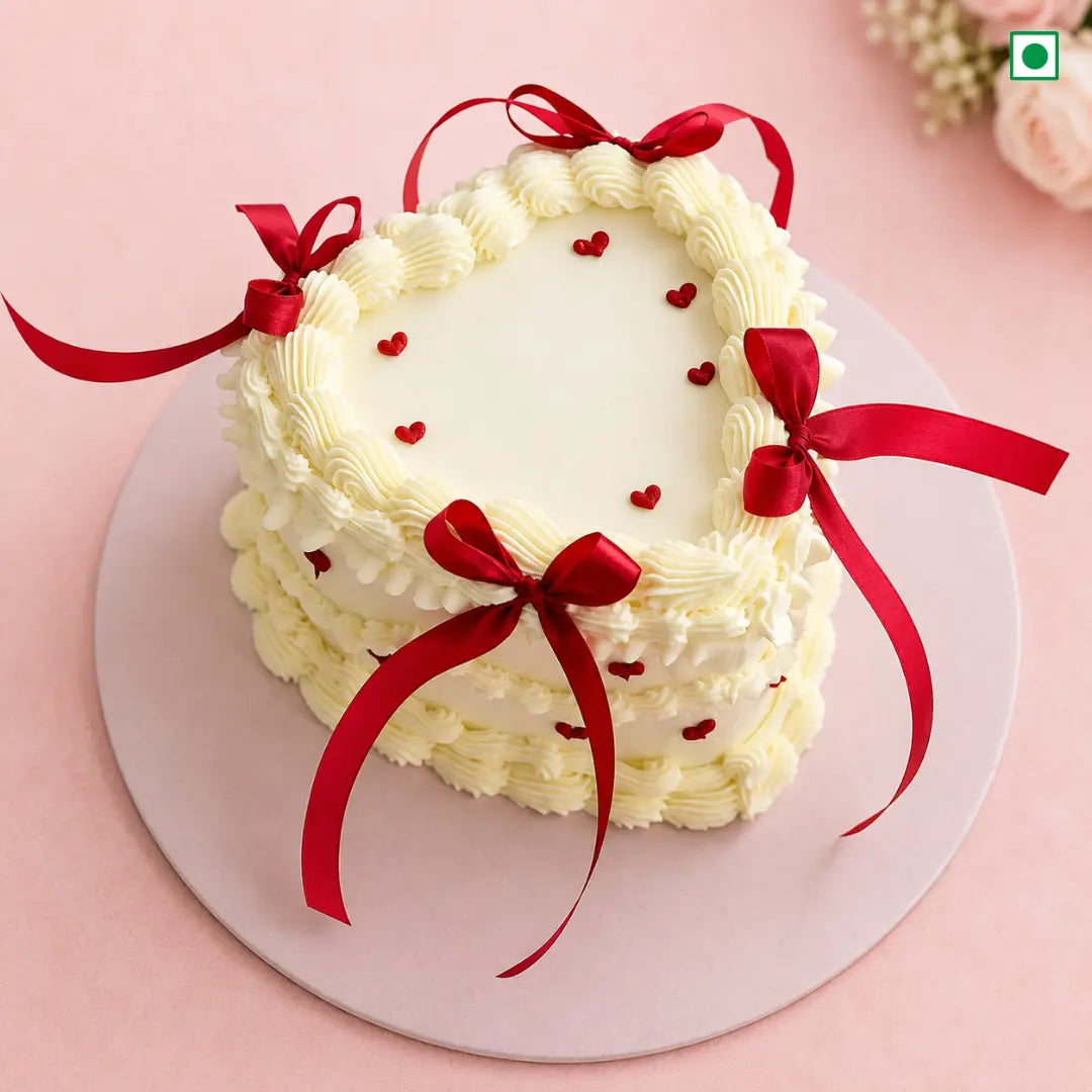 Red Ribbon Heart Delight Cake