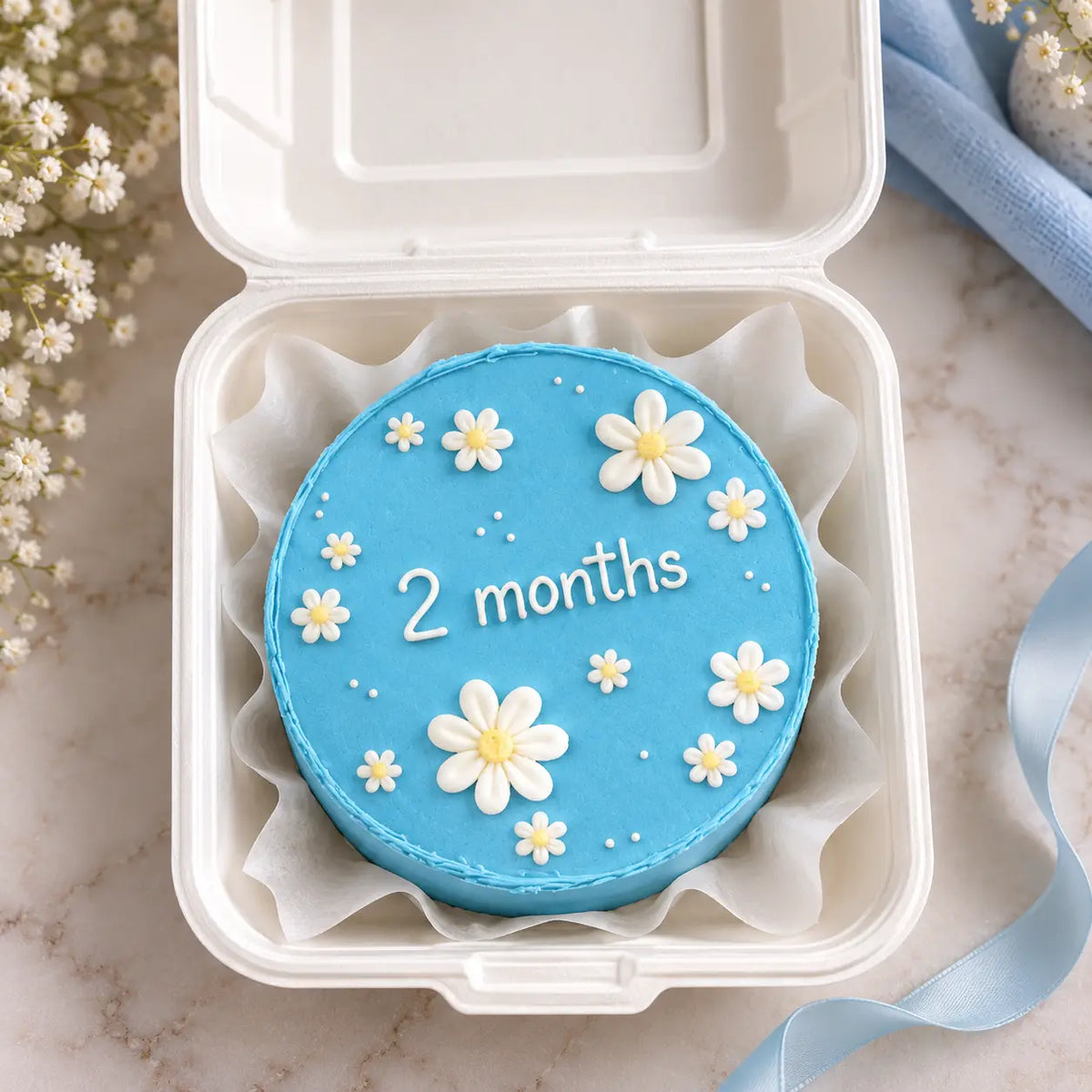 Blue Daisy 2 Months Bento Cake