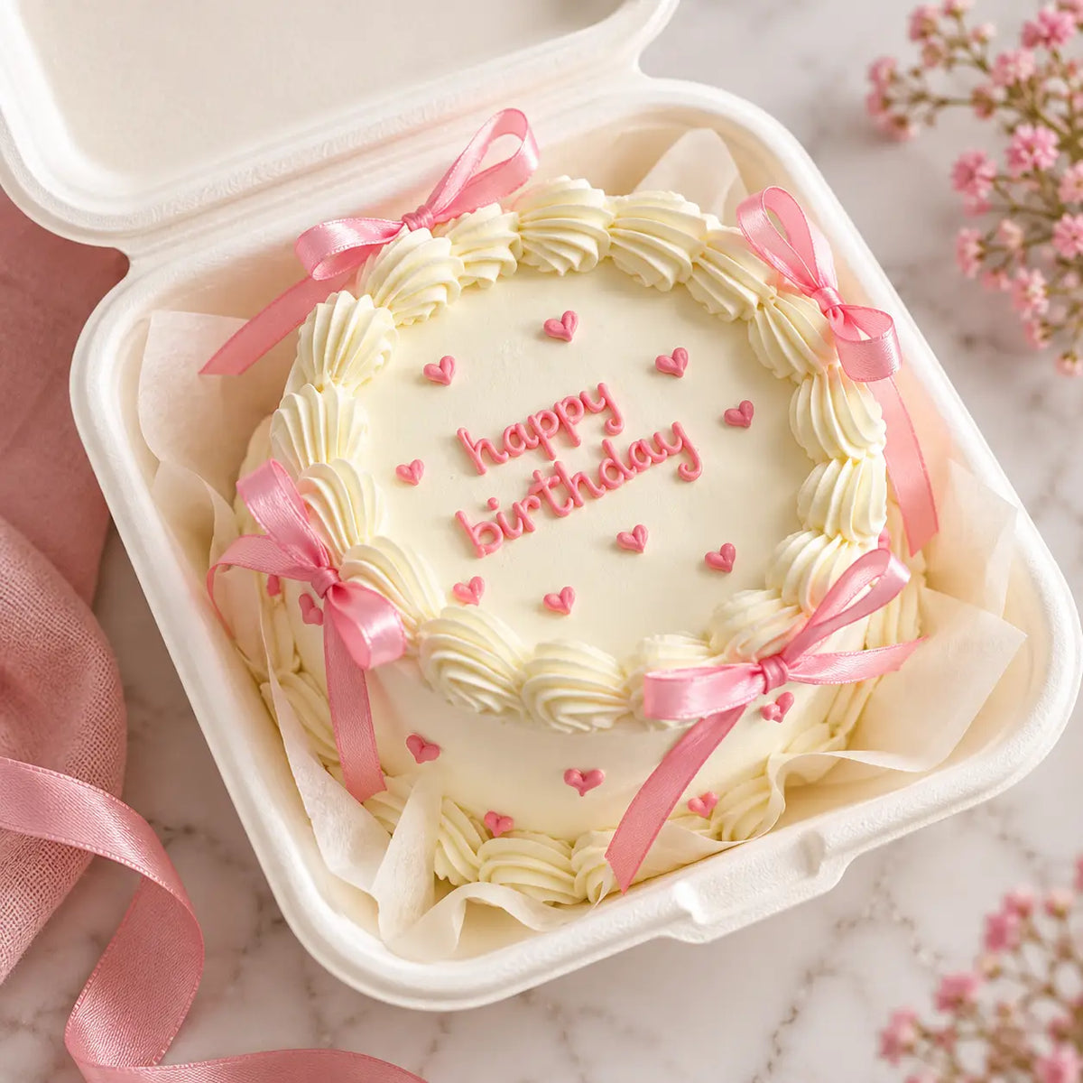 Pink Ribbon Birthday Bento Cake