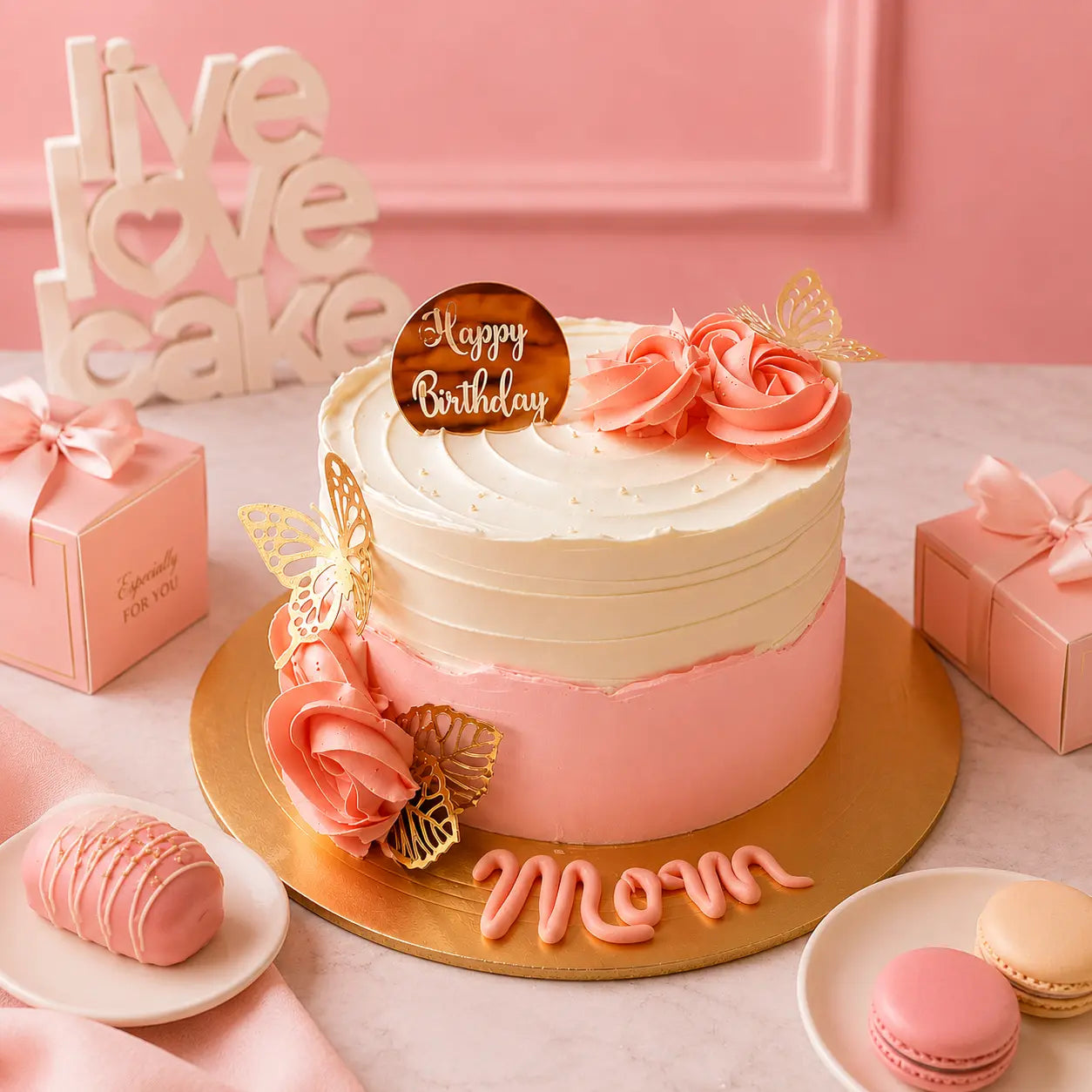 Rosy Elegance Mom Birthday Cake