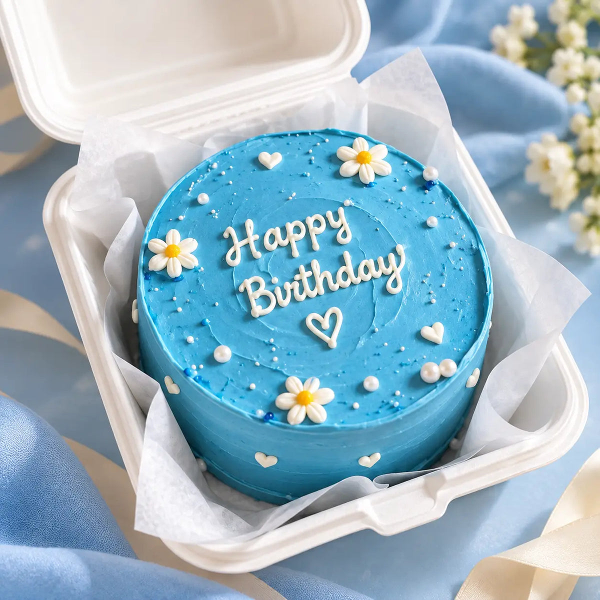 Blue Daisy Birthday Bento Cake
