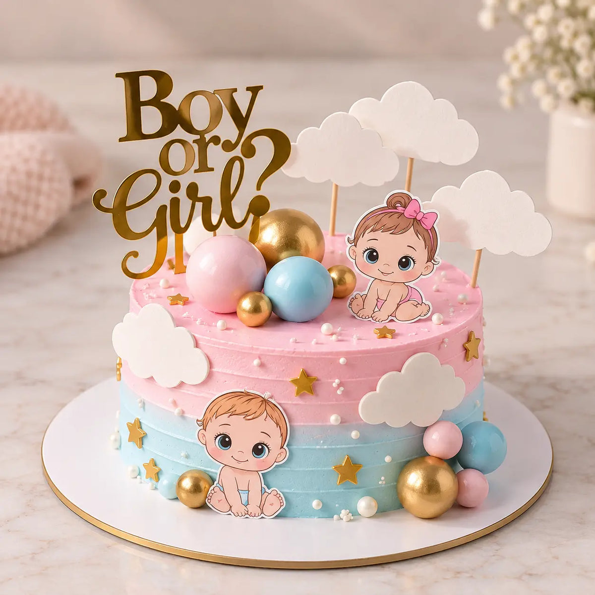 Pink & Blue Boy or Girl Cake