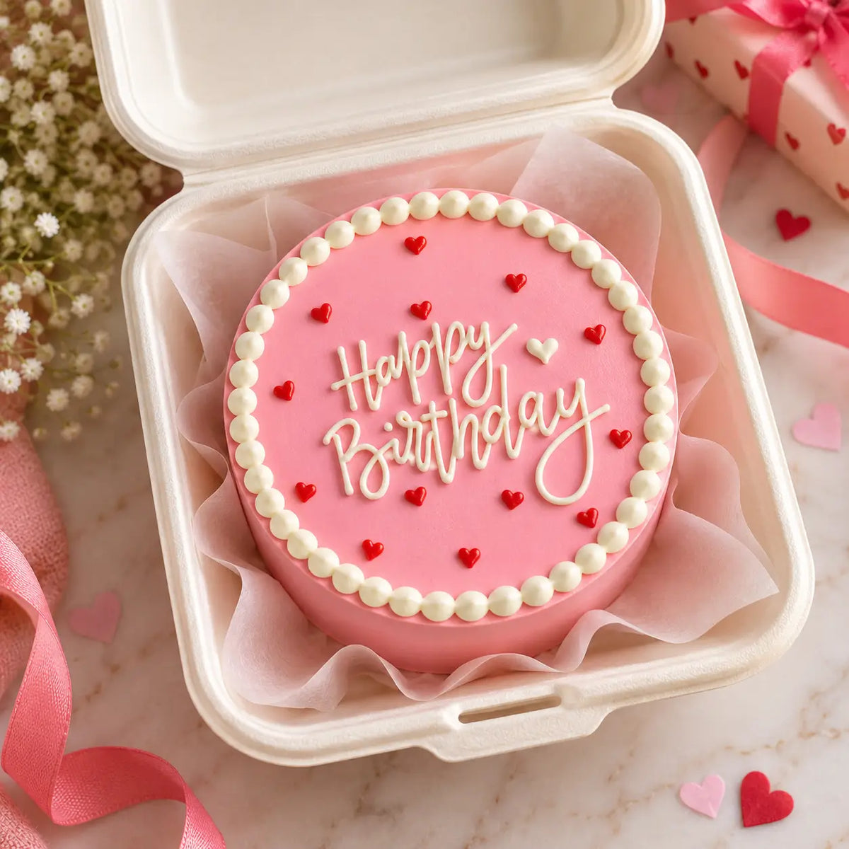 Pink Pearl Birthday Bento Cake