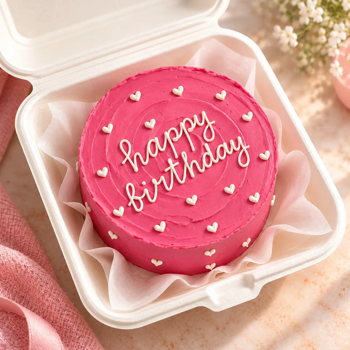 Pink Heart Birthday Bento Cake