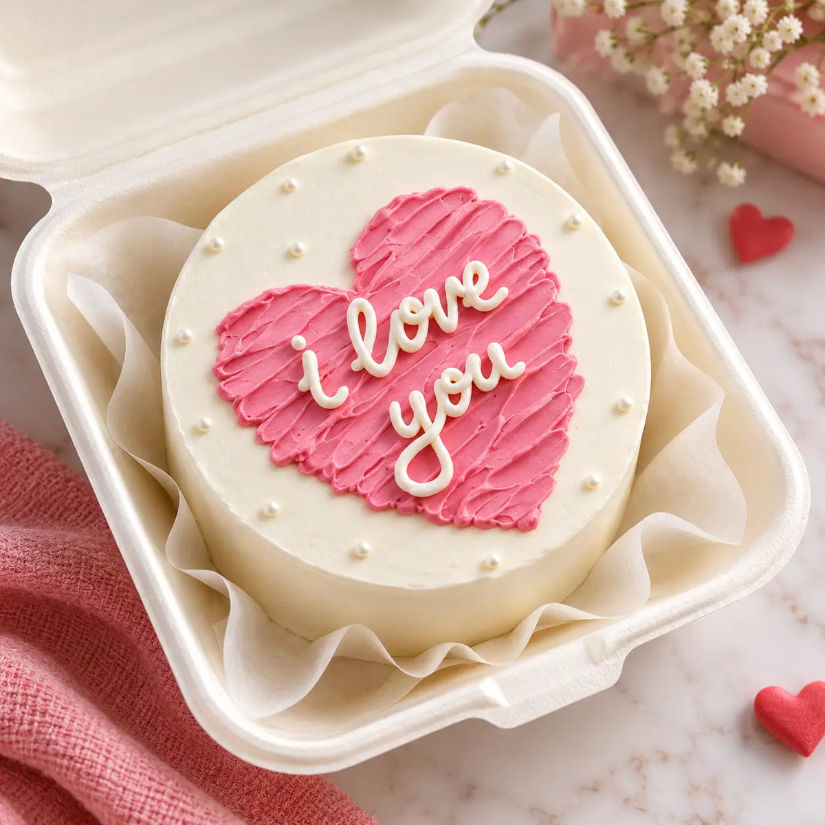 Pink Heart Love Bento Cake