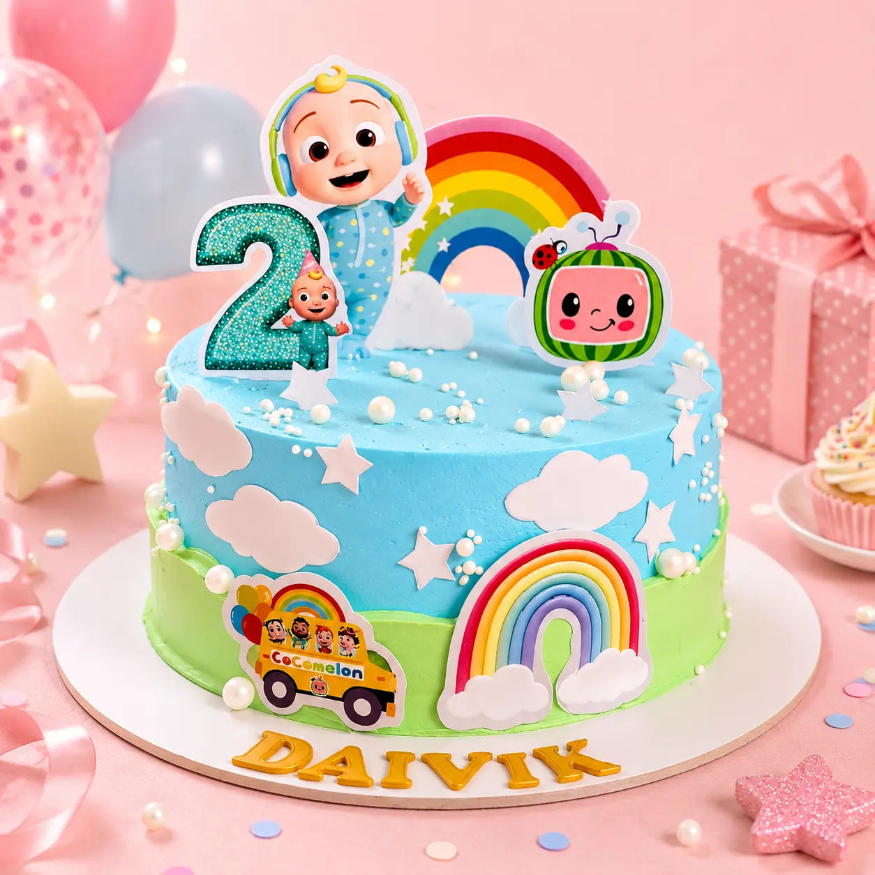 Rainbow Giggles Cocomelon Cake